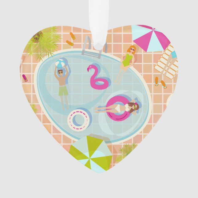 Ornamento Raparigas Bikini e caras jogando piscina de nataçã (Frente)