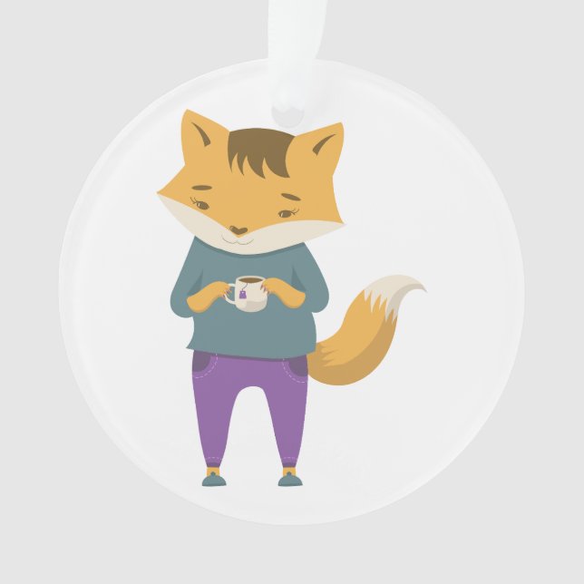 Ornamento Raposa-branca com xícara de chá (Frente)