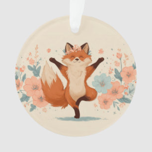 Ornamento Raposa Feliz com Flores – Arte Animal Caprichosa e