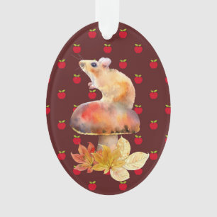 Ornamento Rato bonito em um Cogumelo Vermelho com Maçãs