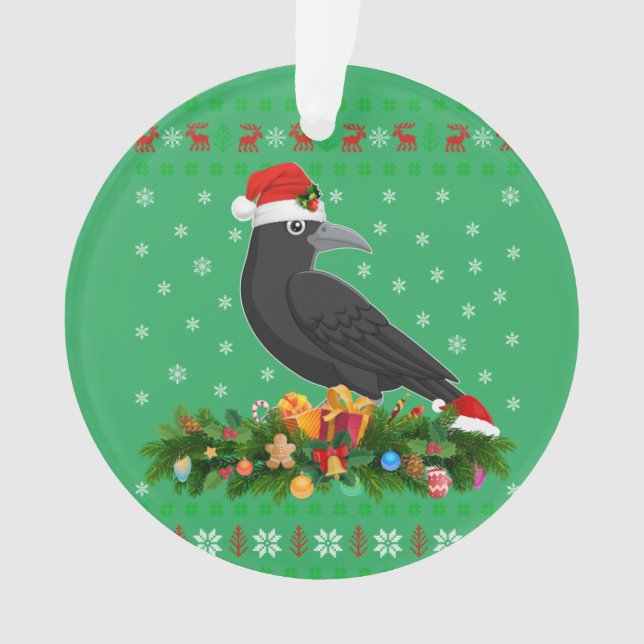 Ornamento Raven Crow Bird Lover Xmas Santa Hat Ugly Crow (Frente)