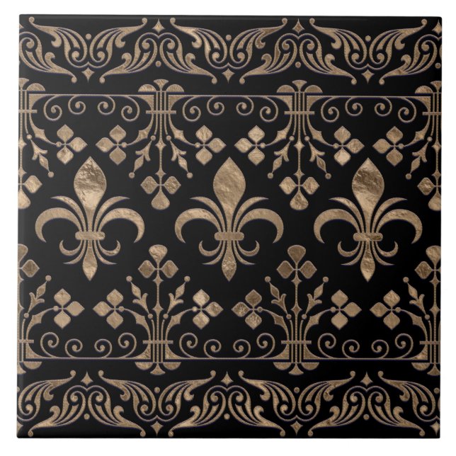 Ornamento real preto e dourado Fleur-de-lis (Frente)