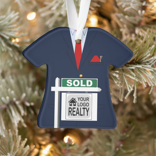 Ornamento Realtor Red Tie Sold Sign Personalizado (Árvore)