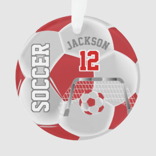 Ornamento Red and White Personalize a bola de futebol