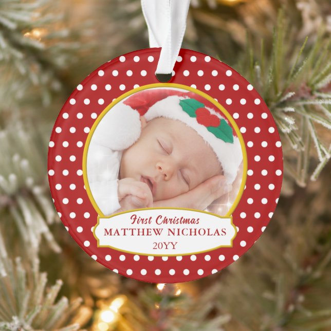 Ornamento Red Baby's First Christmas Photo Ornament (Árvore)