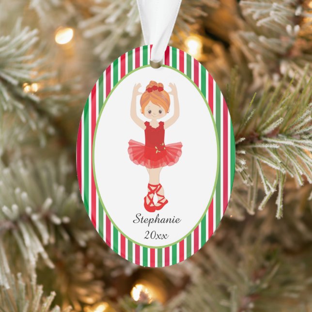 Ornamento Red Ballerina Stripes Personalizadas Natal (Árvore)