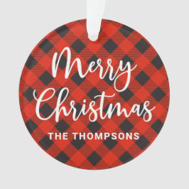 Ornamento Red Black Buffalo Cheque Feliz Natal