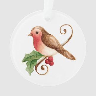 Ornamento Red Breast Robin com Holly Ornament