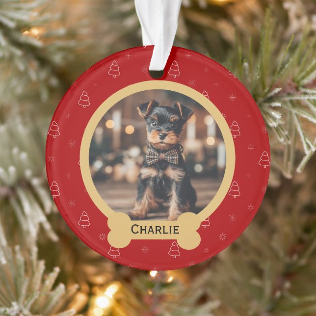 Ornamento Red Christmas Dog Name Holiday Keepsake (Árvore)