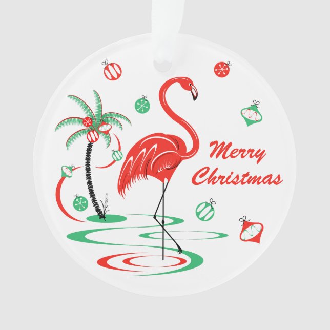 Ornamento Red Christmas Flamingo Christmas acryround (Frente)