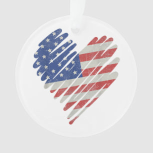 Ornamento Red Flag Heart Red White Cute 4 de julho