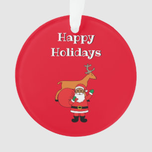 Ornamento Red Happy Holidays afro-americano Papai Noel