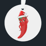 Ornamento Red Hot Pepper Diva Com Santas Hat<br><div class="desc">Um personagem de desenho animado de pimenta vermelho e quente. Versão do Papai noel. Enfeites de natal decorativos para casas e empresas. Ideia do presente.</div>