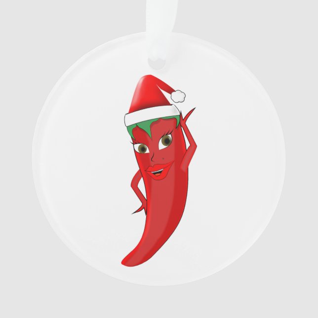 Ornamento Red Hot Pepper Diva Com Santas Hat (Frente)