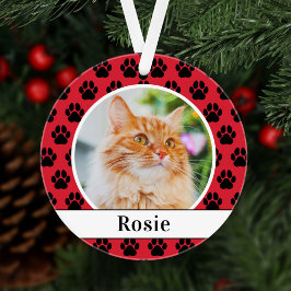 Ornamento Red Pet Paw Imprime Foto personalizada do nome do