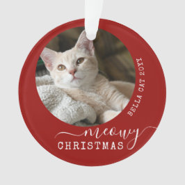 Ornamento Red Pet Personalized Photo Name Meowy Christmas