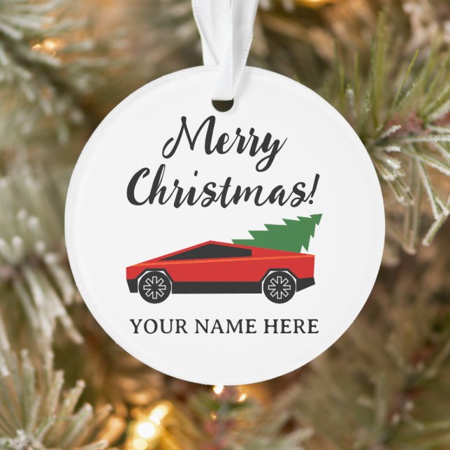 Ornamento Red Tesla pickup truck with Christmas tree (Árvore)