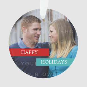 Ornamento Red Turquoise Modern Photo Holiday Ornament