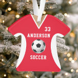 Ornamento Red Uniforme da Equipe de Esporte de Jersey<br><div class="desc">Equipe Esportiva Uniforme de Futebol Jersey Ornament Vermelho. Este ornamento de camisa de futebol é perfeito para qualquer um que pratica esportes escolares ou ama assistir esportes. Personalize este design personalizado com o seu próprio nome de equipe e número de camisa.</div>