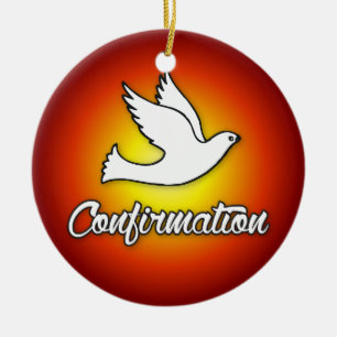 Ornamento redondo, confirmação, pomba, vermelho, r