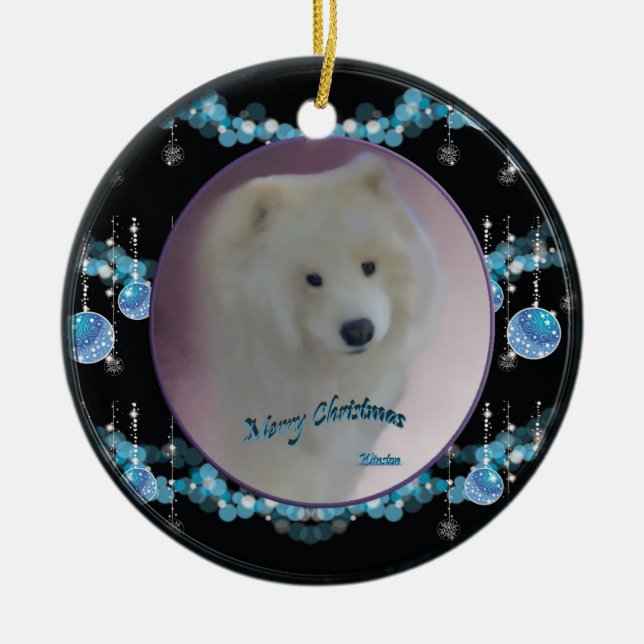 Ornamento Redondo de Natal Samoyed (mini-retrato) (Frente)