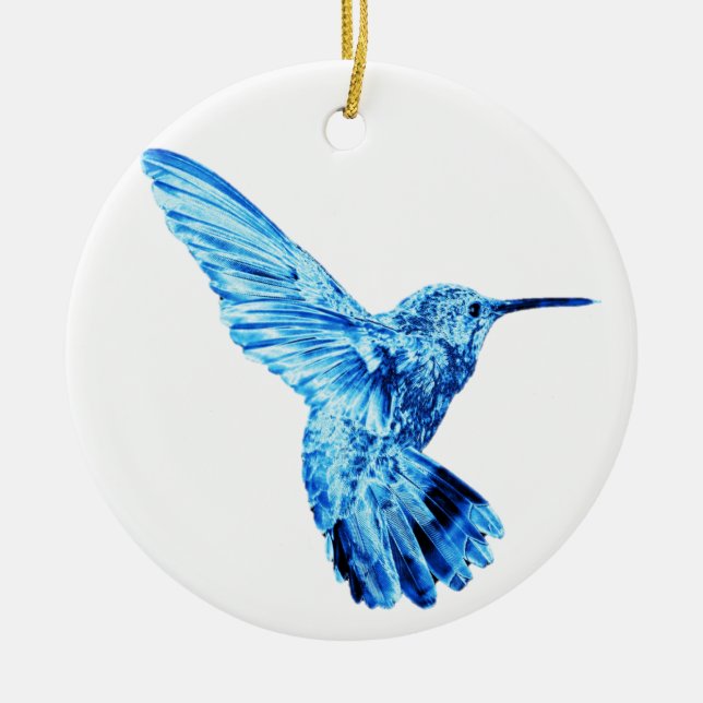 Ornamento redondo do colibri azul (Frente)