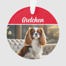 Ornamento Rei Charles Spaniel com nome e foto de Natal
