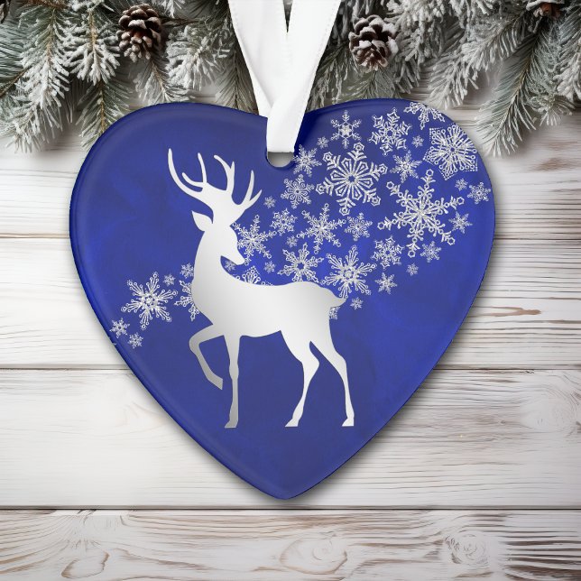 Ornamento Reindeer Blue Silver Snowflake (Criador carregado)