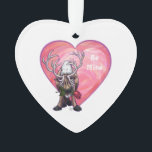 Ornamento Reindeer Dia de os namorados<br><div class="desc">Parada Animal Reindeer Romântico Acessórios e Namorados no Dia do apresenta nossa divertida trabalho de arte de uma rena bonita segurando um rosa bonito na boca com corações roxos, vermelhos e cor-de-rosa atrás dela criados por nosso talentoso artista, Traci Van Wagoner. Nossa divertida rena apaixonada é certamente trazer um sorriso...</div>