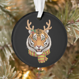 Ornamento Rena de Natal Tigre Animal com Chifres Xmas