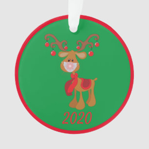 Ornamento Rena Rudolph com máscara facial Quarentena 2020