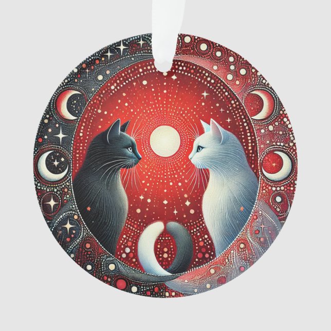 Ornamento Representação Artística de Gatos Yin e Yang (Frente)