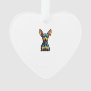 Ornamento Retrato Colorido de Pinscher Miniatura Vintage Gra