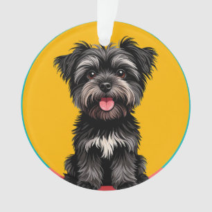 Ornamento Retrato de Cachorrinho Terrier Preto e Cinza Diver