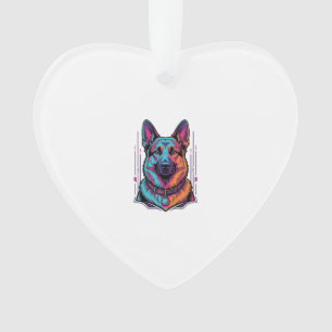Ornamento Retrato de Cachorro Neon Gravura Vintage Gráfico_1