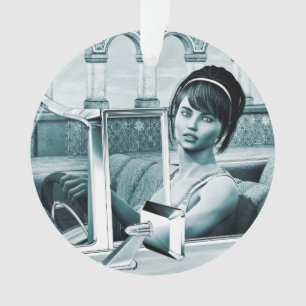 Ornamento Retrato de Mulher Glamour Azul Vintage