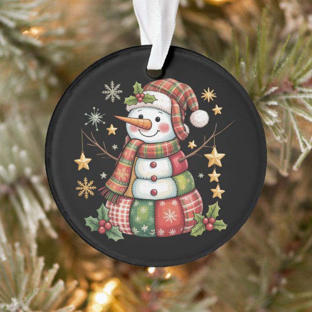Ornamento Retro Patchwork Snowman Feliz Coquete de Natal (Árvore)