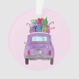Ornamento Retro Roxo Fiat 500 com Presentes de Natal