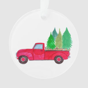 Ornamento Retro Vermelho Pickup Truck com árvores