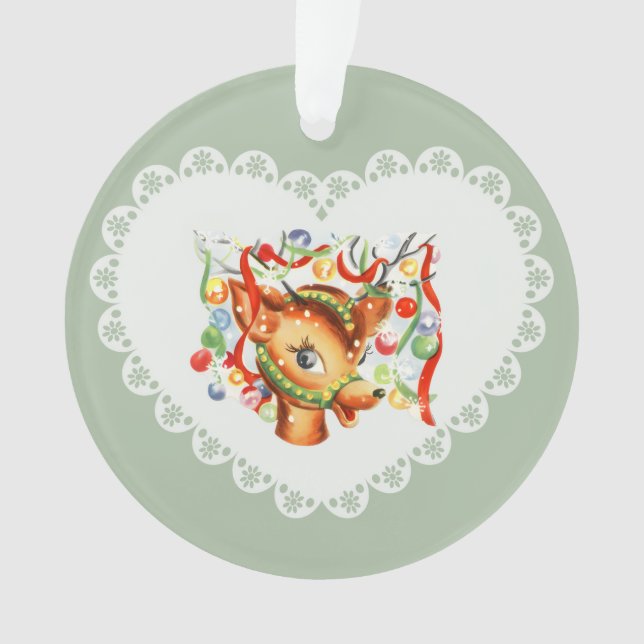 Ornamento Retro Vintage Coquette Pastel Bebê Veado (Frente)
