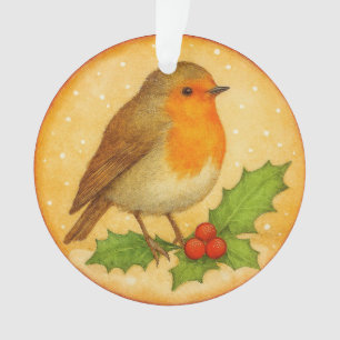 Ornamento Robin no Ramo de Azevinho