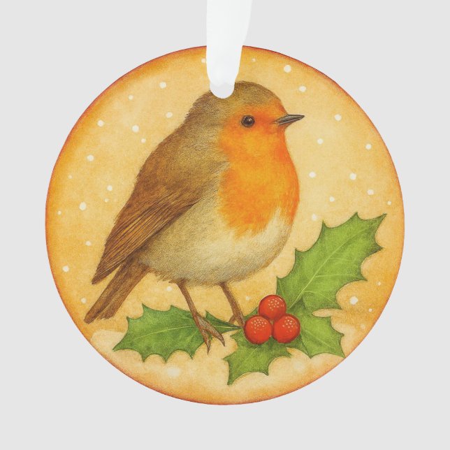 Ornamento Robin no Ramo de Azevinho (Frente)