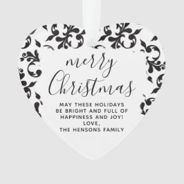 Ornamento Rococo Negro e Branco - Manchete Feliz de Natal