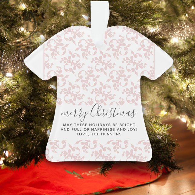 Ornamento Rococó Rosa Clássico Feliz Natal Script (Criador carregado)
