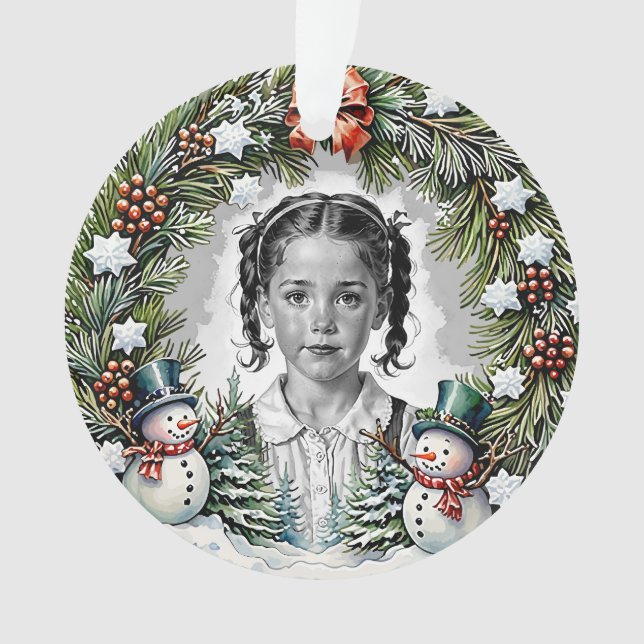 Ornamento Rodada de Fotos de Natal Personalizada Pine e Snow (Frente)