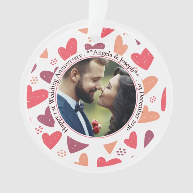 Ornamento Romantic Hearts – Custom Photo Ornament (Frente)