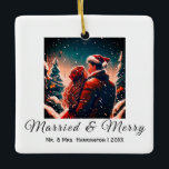 Ornamento romântico de casais do Primeiro Natal em<br><div class="desc">Uma maneira original de lembrar seu primeiro Natal como um casal casado. Nosso ornamento moderno contém Natal,  design romântico que você pode personalizar. Faz um presente de excelente e uma memória duradoura. Clique no botão editar para personalizar este design com suas fotos e detalhes.</div>