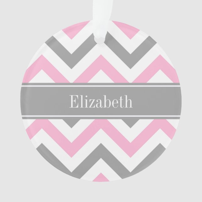 Ornamento Rosa Dk Cinza Branco LG Chevron Cinza Nome Monogra (Frente)