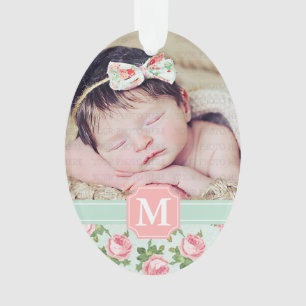Ornamento Rosa Floral Personalizado para Shabby & Chic Vinta