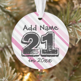 Ornamento Rosa Personalizado de Aniversário de 21